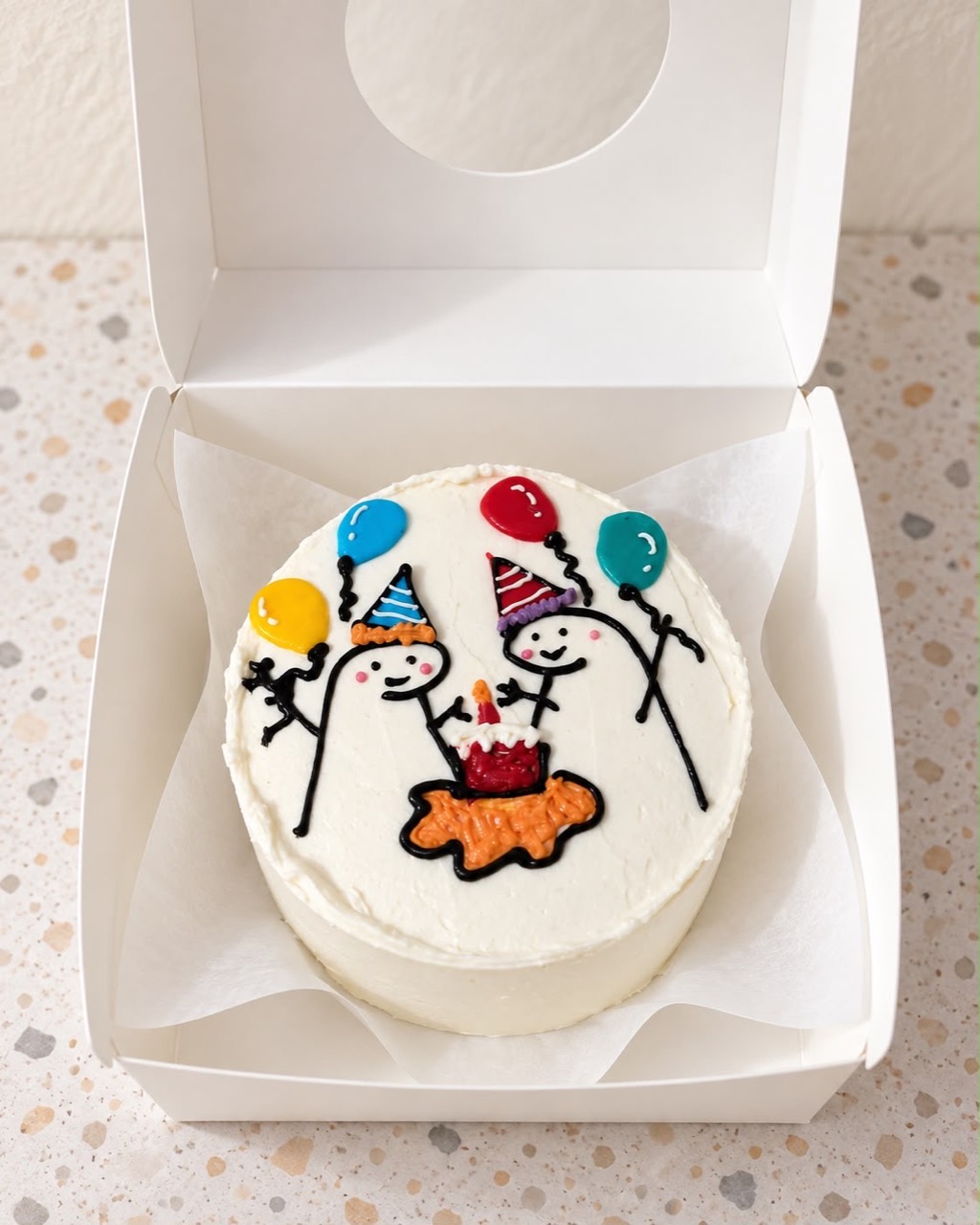 Birthday party bento cake with balloons and piped characters
