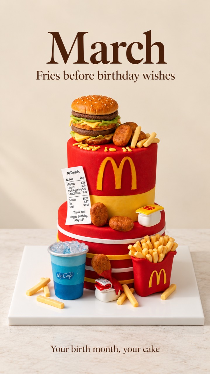 Burger and fries themed birthday cake