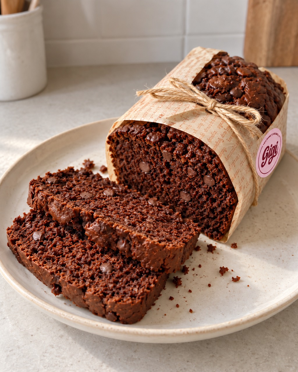 Gigi chocolate loaf wrapped in paper and twine