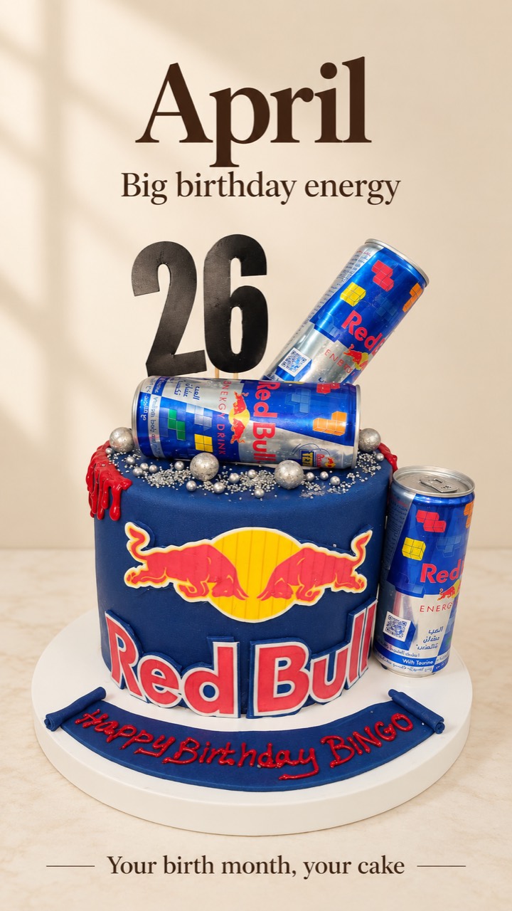 Blue energy drink themed birthday cake