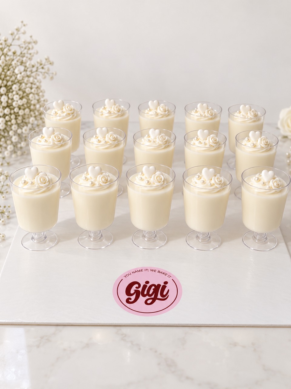 Ivory mini dessert cups for an engagement celebration