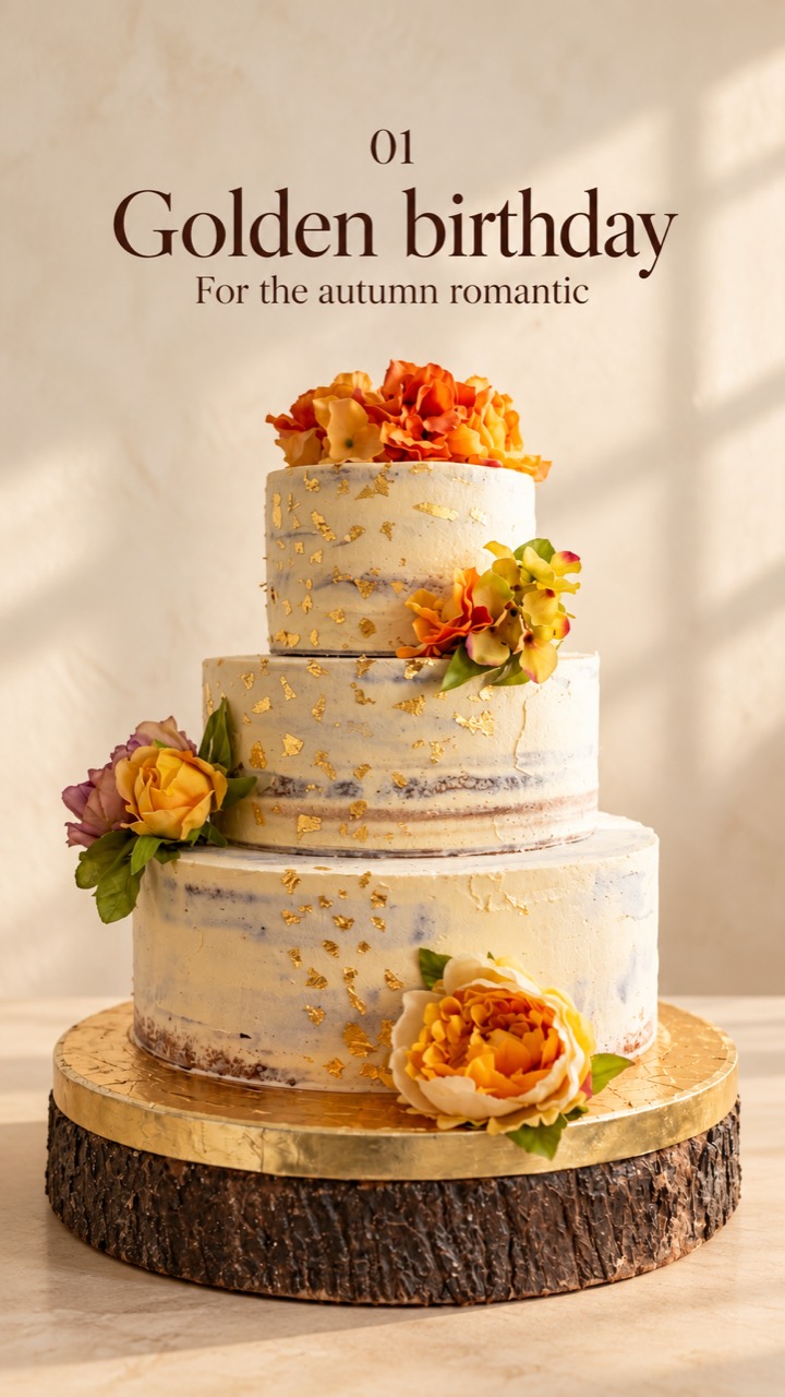 Golden floral celebration cake