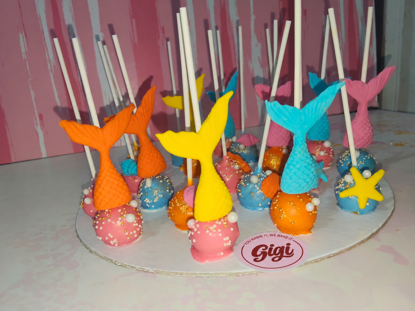 Colourful mermaid-tail cake pops
