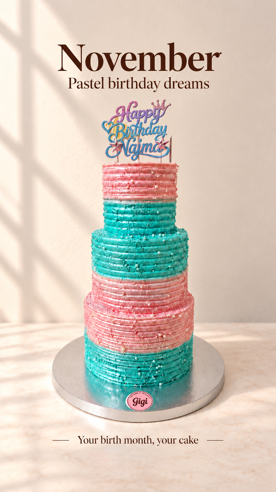 Pink and turquoise birthday tiers