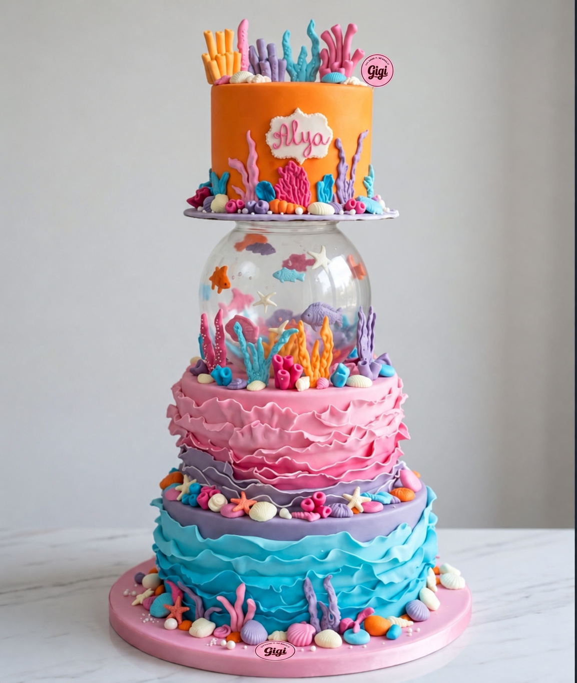 Colourful under-the-sea tiered cake